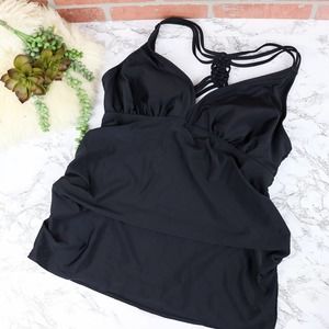 Liz Lange Black Maternity Tankini Top Crochet M